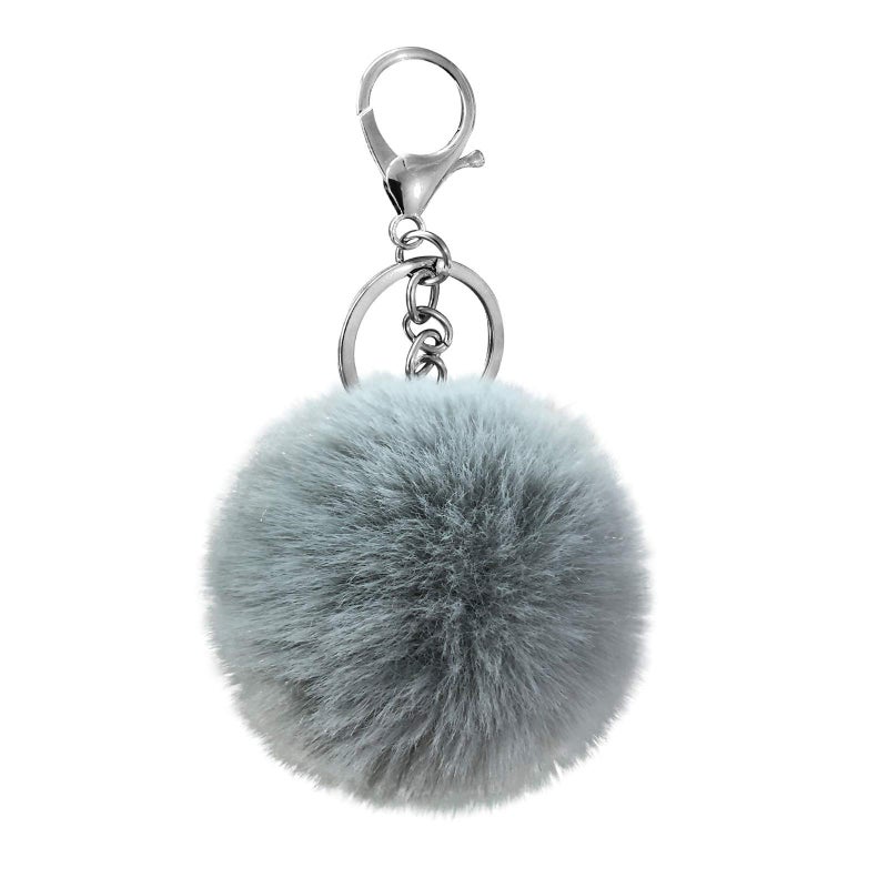 Cityelf Cute Faux Rabbit Fur Ball Pom Pom Keychain Car Key Ring Handbag Tote Bag Pendant Purse Charm (Grey) - Image 1